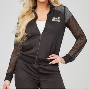 Guess Black Zip Up Lightweight Jacket With Mesh Sleeves Size XL